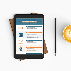 Awesome Dynamic's Boosting Visibility on Amazon product listings checklist and guide. Show on a tablet with a pencil and cup of coffee